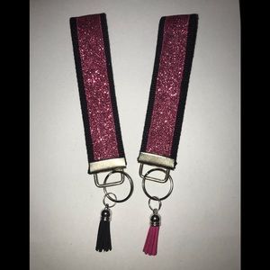 Black and dark pink glitter key fob